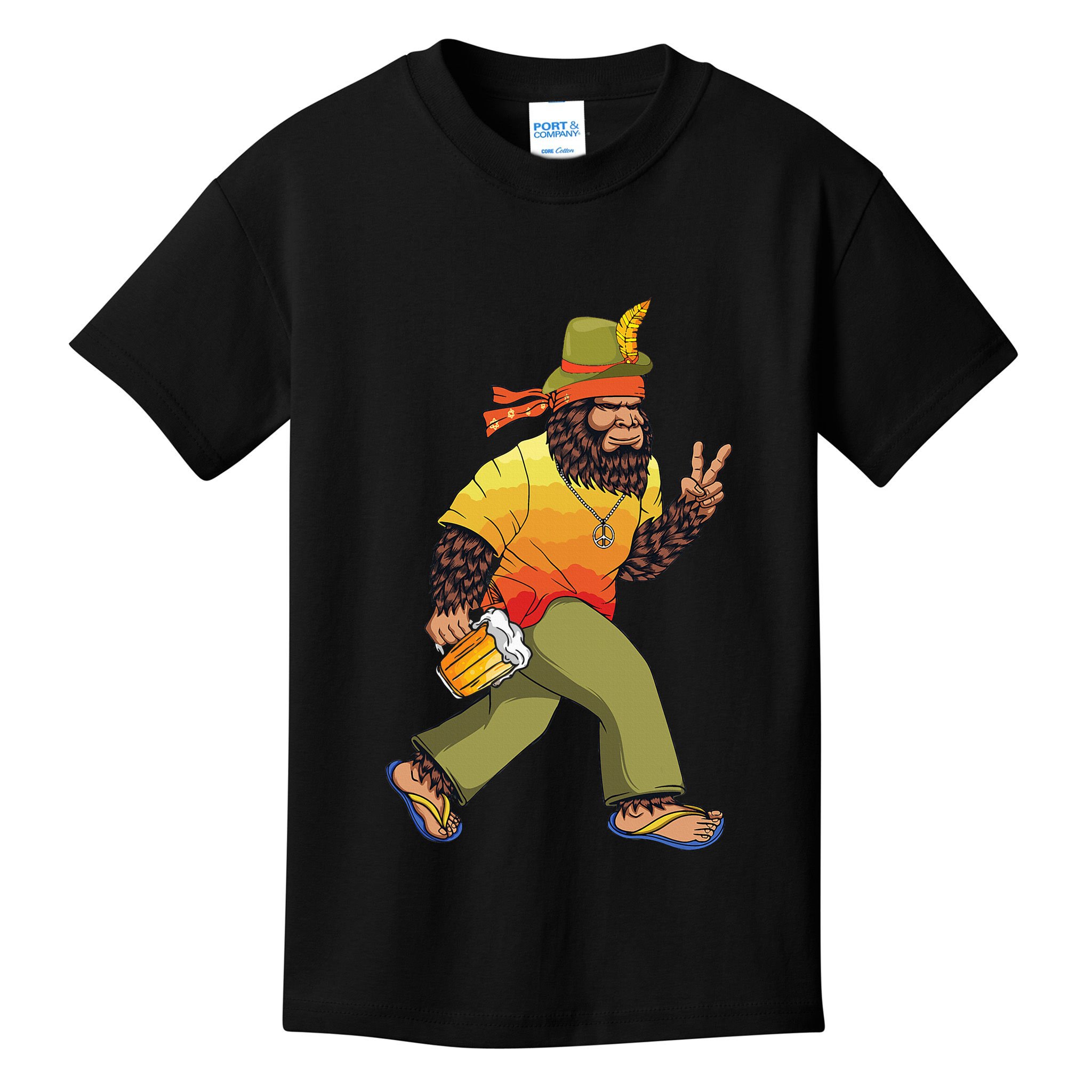 German Bigfoot Sasquatch Beer Lederhose Funny Oktoberfest Kids T-Shirt