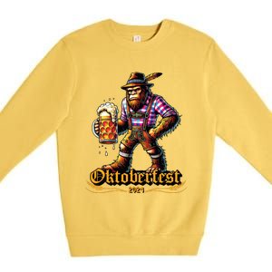 German Bigfoot Sasquatch Lederhose Funny Oktoberfest 2024 Premium Crewneck Sweatshirt