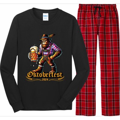 German Bigfoot Sasquatch Lederhose Funny Oktoberfest 2024 Long Sleeve Pajama Set