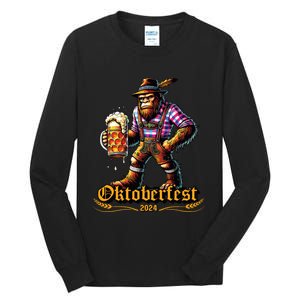 German Bigfoot Sasquatch Lederhose Funny Oktoberfest 2024 Tall Long Sleeve T-Shirt