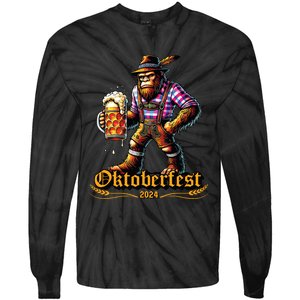 German Bigfoot Sasquatch Lederhose Funny Oktoberfest 2024 Tie-Dye Long Sleeve Shirt