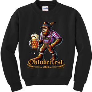 German Bigfoot Sasquatch Lederhose Funny Oktoberfest 2024 Kids Sweatshirt