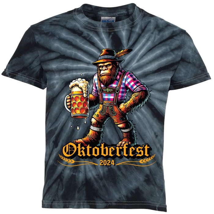 German Bigfoot Sasquatch Lederhose Funny Oktoberfest 2024 Kids Tie-Dye T-Shirt