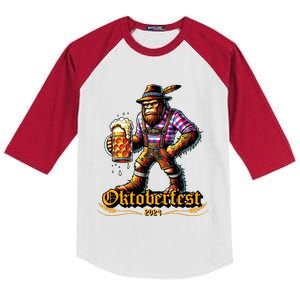 German Bigfoot Sasquatch Lederhose Funny Oktoberfest 2024 Kids Colorblock Raglan Jersey