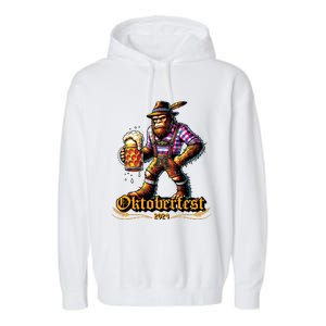 German Bigfoot Sasquatch Lederhose Funny Oktoberfest 2024 Garment-Dyed Fleece Hoodie