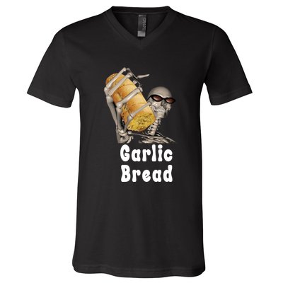 Garlic Bread Skeleton Funny Skeleton Meme V-Neck T-Shirt