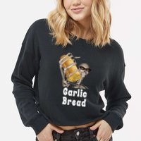 Garlic Bread Skeleton Funny Skeleton Meme Cropped Pullover Crew