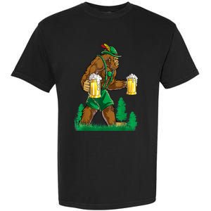 German Bigfoot Sasquatch Lederhose Funny Oktoberfest Costume Garment-Dyed Heavyweight T-Shirt