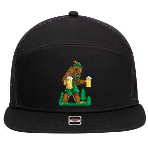 German Bigfoot Sasquatch Lederhose Funny Oktoberfest Costume 7 Panel Mesh Trucker Snapback Hat