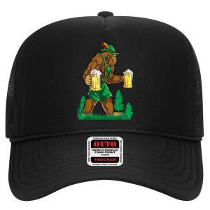 German Bigfoot Sasquatch Lederhose Funny Oktoberfest Costume High Crown Mesh Back Trucker Hat