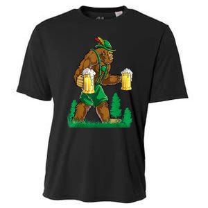 German Bigfoot Sasquatch Lederhose Funny Oktoberfest Costume Cooling Performance Crew T-Shirt