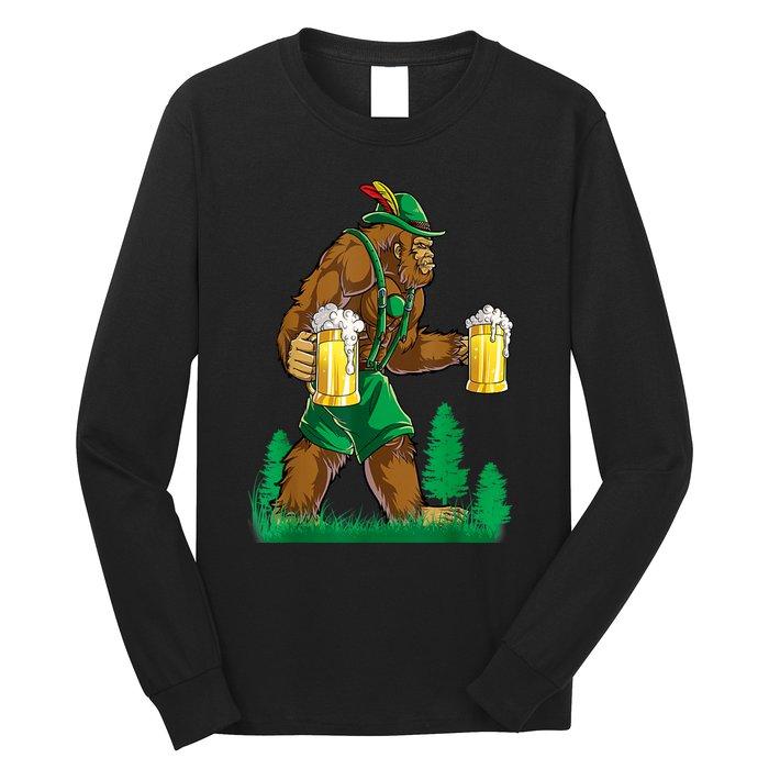 German Bigfoot Sasquatch Lederhose Funny Oktoberfest Costume Long Sleeve Shirt