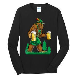 German Bigfoot Sasquatch Lederhose Funny Oktoberfest Costume Tall Long Sleeve T-Shirt