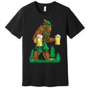 German Bigfoot Sasquatch Lederhose Funny Oktoberfest Costume Premium T-Shirt