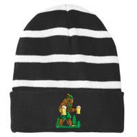 German Bigfoot Sasquatch Lederhose Funny Oktoberfest Costume Striped Beanie with Solid Band