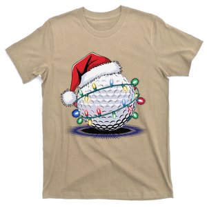 Golf Ball Santa Hat Funny Christmas Golfing Xmas Lights T-Shirt