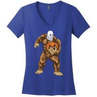 Ghost Bigfoot Sasquatch Jack O Lantern Halloween Costume Women's V-Neck T-Shirt