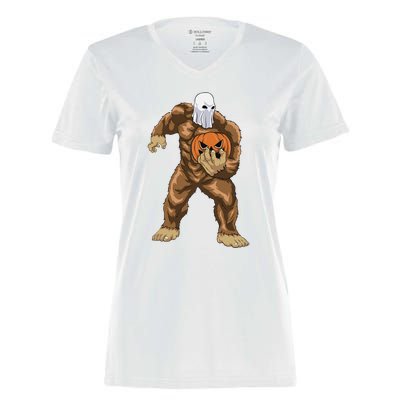 Ghost Bigfoot Sasquatch Jack O Lantern Halloween Costume Women's Momentum V-Neck T-Shirt