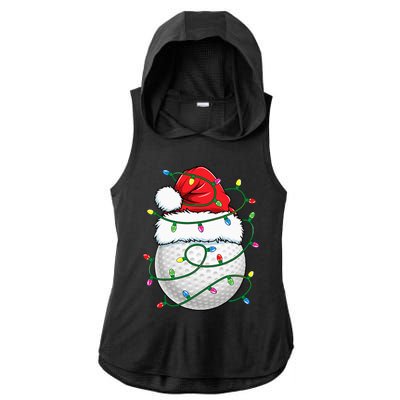 Golf Ball Santa Hat Christmas Golfing Xmas Lights Ladies PosiCharge Tri-Blend Wicking Draft Hoodie Tank