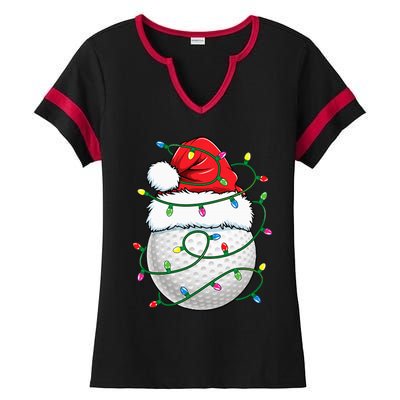 Golf Ball Santa Hat Christmas Golfing Xmas Lights Ladies Halftime Notch Neck Tee