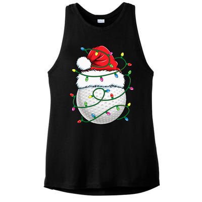 Golf Ball Santa Hat Christmas Golfing Xmas Lights Ladies PosiCharge Tri-Blend Wicking Tank