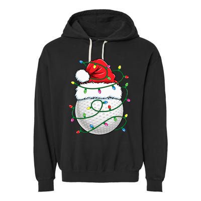 Golf Ball Santa Hat Christmas Golfing Xmas Lights Garment-Dyed Fleece Hoodie