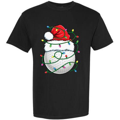 Golf Ball Santa Hat Christmas Golfing Xmas Lights Garment-Dyed Heavyweight T-Shirt