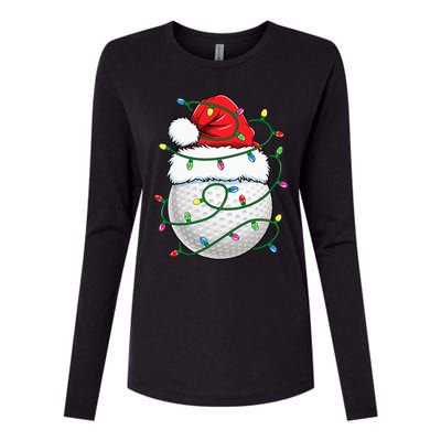 Golf Ball Santa Hat Christmas Golfing Xmas Lights Womens Cotton Relaxed Long Sleeve T-Shirt