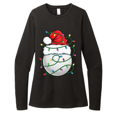 Golf Ball Santa Hat Christmas Golfing Xmas Lights Womens CVC Long Sleeve Shirt