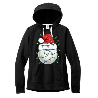 Golf Ball Santa Hat Christmas Golfing Xmas Lights Women's Fleece Hoodie