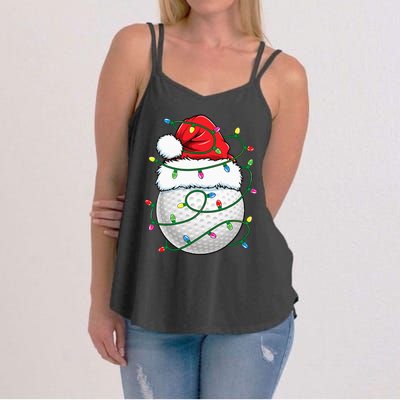 Golf Ball Santa Hat Christmas Golfing Xmas Lights Women's Strappy Tank