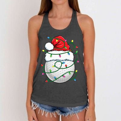 Golf Ball Santa Hat Christmas Golfing Xmas Lights Women's Knotted Racerback Tank