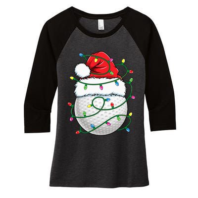 Golf Ball Santa Hat Christmas Golfing Xmas Lights Women's Tri-Blend 3/4-Sleeve Raglan Shirt