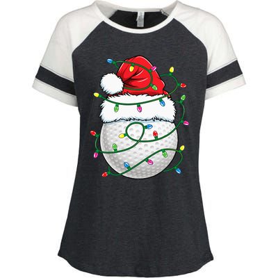 Golf Ball Santa Hat Christmas Golfing Xmas Lights Enza Ladies Jersey Colorblock Tee