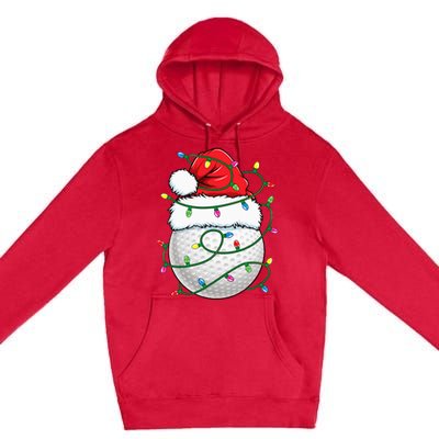 Golf Ball Santa Hat Christmas Golfing Xmas Lights Premium Pullover Hoodie