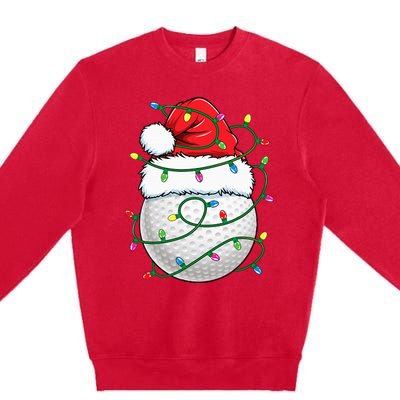 Golf Ball Santa Hat Christmas Golfing Xmas Lights Premium Crewneck Sweatshirt