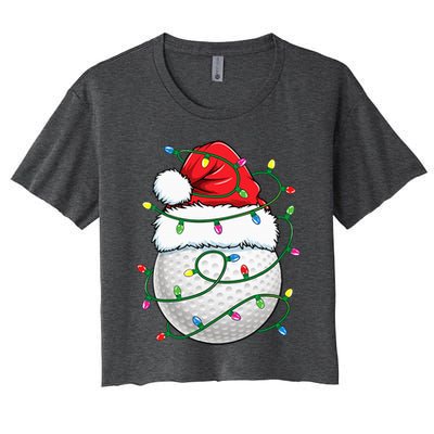 Golf Ball Santa Hat Christmas Golfing Xmas Lights Women's Crop Top Tee