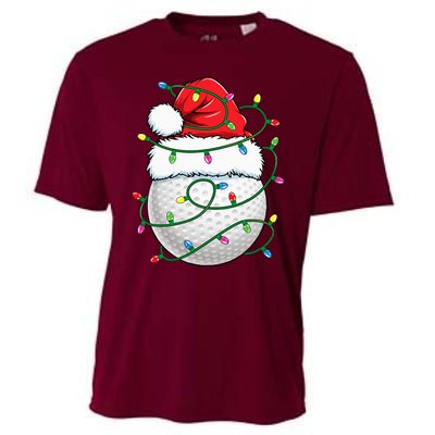 Golf Ball Santa Hat Christmas Golfing Xmas Lights Cooling Performance Crew T-Shirt