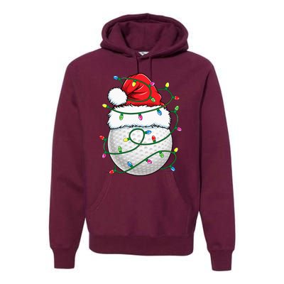 Golf Ball Santa Hat Christmas Golfing Xmas Lights Premium Hoodie