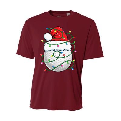 Golf Ball Santa Hat Christmas Golfing Xmas Lights Performance Sprint T-Shirt