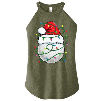 Golf Ball Santa Hat Christmas Golfing Xmas Lights Women's Perfect Tri Rocker Tank