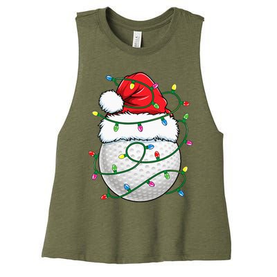 Golf Ball Santa Hat Christmas Golfing Xmas Lights Women's Racerback Cropped Tank