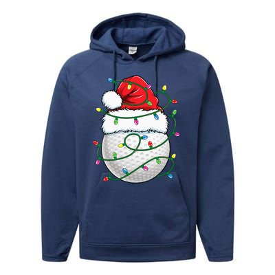 Golf Ball Santa Hat Christmas Golfing Xmas Lights Performance Fleece Hoodie