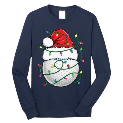 Golf Ball Santa Hat Christmas Golfing Xmas Lights Long Sleeve Shirt