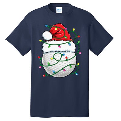 Golf Ball Santa Hat Christmas Golfing Xmas Lights Tall T-Shirt