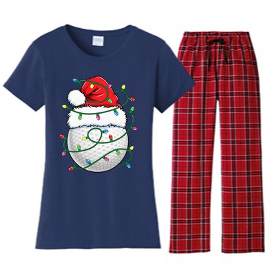 Golf Ball Santa Hat Christmas Golfing Xmas Lights Women's Flannel Pajama Set