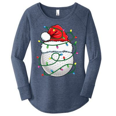 Golf Ball Santa Hat Christmas Golfing Xmas Lights Women's Perfect Tri Tunic Long Sleeve Shirt