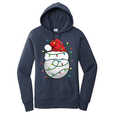 Golf Ball Santa Hat Christmas Golfing Xmas Lights Women's Pullover Hoodie