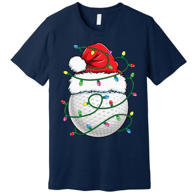 Golf Ball Santa Hat Christmas Golfing Xmas Lights Premium T-Shirt