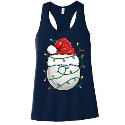 Golf Ball Santa Hat Christmas Golfing Xmas Lights Women's Racerback Tank